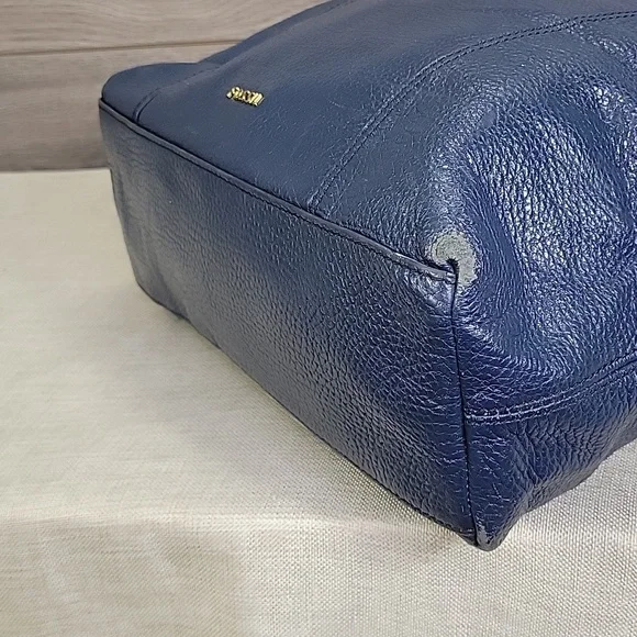 Fossil Blue Leather Tote Shoulder Bag Handbag Purse - Picture 7 of 14